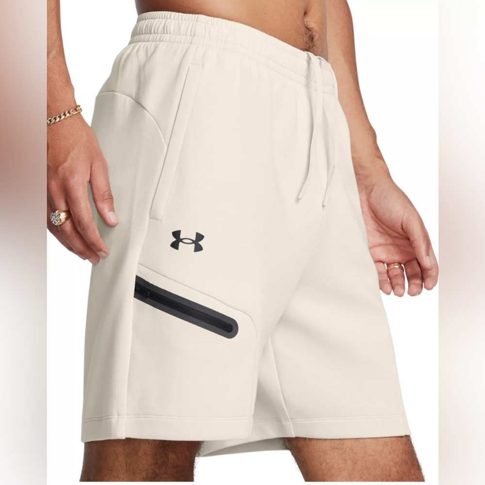 Under Armour Men's athletic unstoppable fleece Shorts beige ivory size‎ small